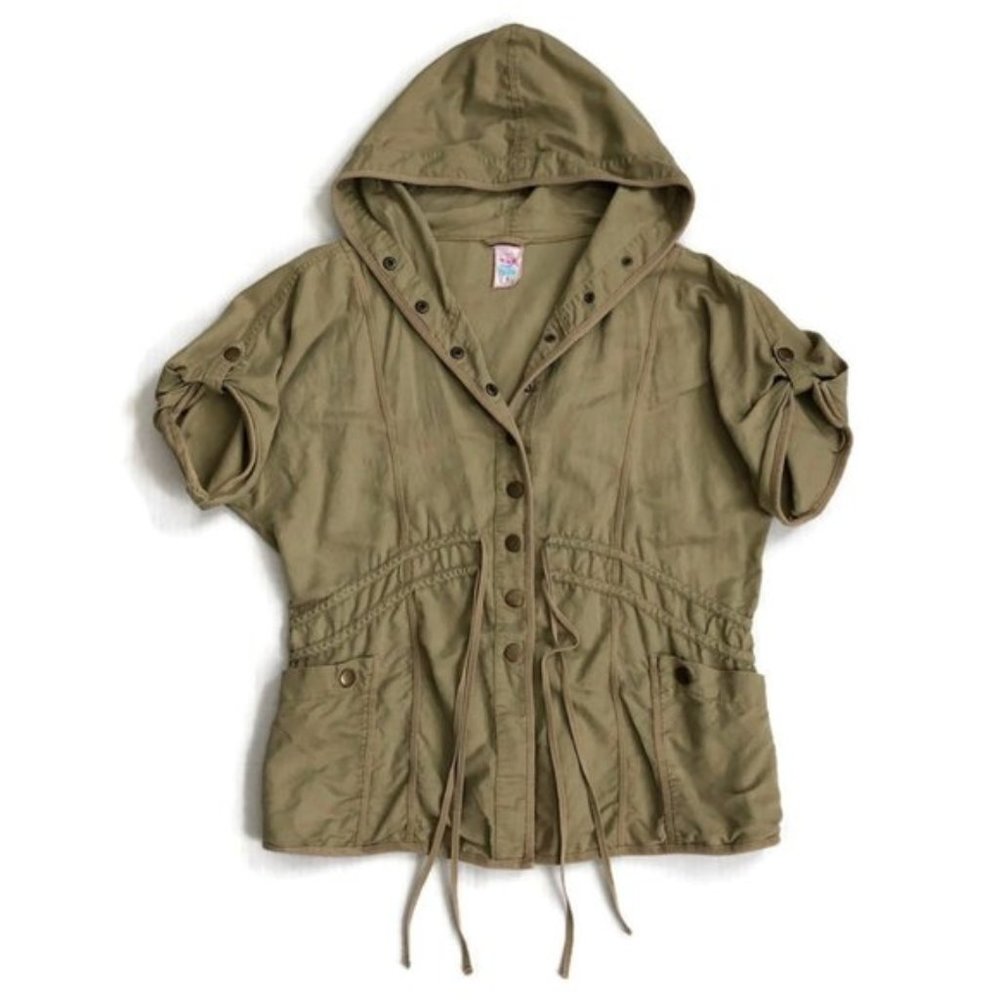 Free People Hooded Parka Short Sleeve Linen Blend